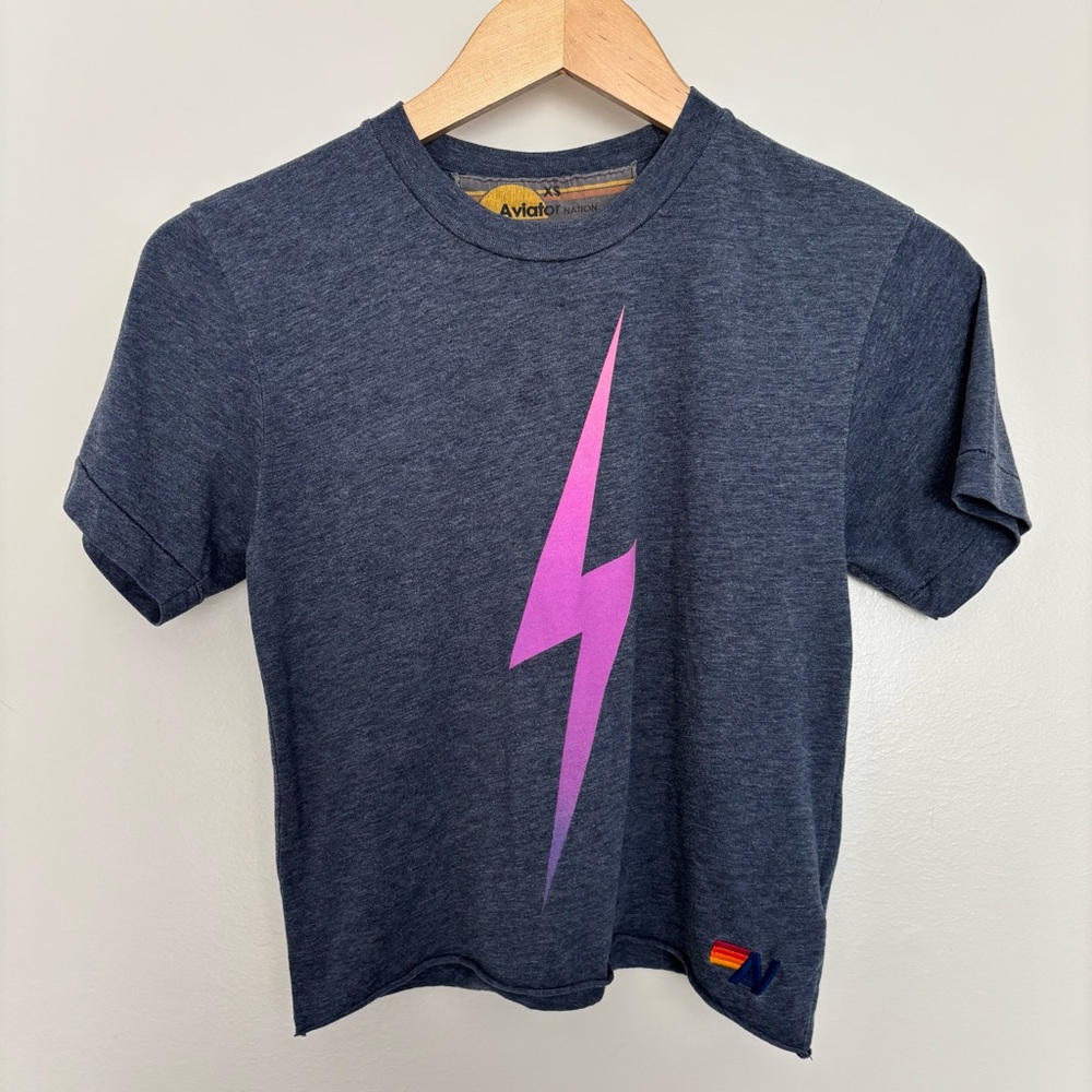 Aviator Nation Bolt boyfriend tee Blue Size XS EUC - Picture 3 of 9